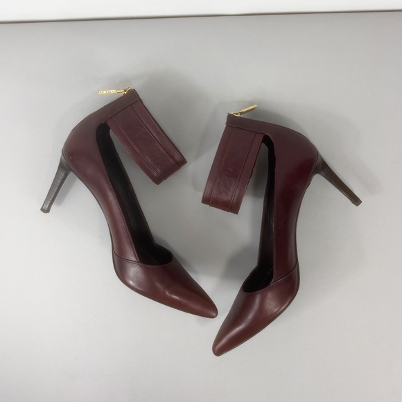 RACHEL ZOE BURGUNDY LEATHER ANKLE STRAP HEELS - Picture 2 of 9